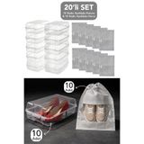 Meleni Home 20'li Set - 10 Adet Kadın Ayakkabı Kutusu ve 10 Adet Ayakkabı Saklama Hurcu Düzenleyici Organizer