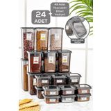 Meleni Home 24 Parça Etiketli Kare Erzak Saklama Kabı - Bakliyat Kabı 6x(300-500-1100-1700 ML) Erzak Kabı