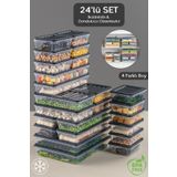 Meleni Home 24 Parça Saklama Kabı , Mikrodalga Uyumlu Saklama Kabı 2x2400Ml 4x1200Ml 6x1170Ml 12x600Ml Antrasit