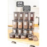 Meleni Home 24'lü Elisa Baharatlık Erzak Saklama Kabı - Kapaklı Kare Baharat Takımı 8x0,50 Lt-1,10 Lt-1,70 Lt