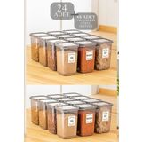 Meleni Home 24'lü Set Etiketli Büyük Boy Kare Erzak Saklama Kabı Seti Antrasit 24 X 1.10 Lt