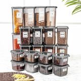 Meleni Home 24'lü Set Kapaklı Kare Erzak Saklama Kabı Antrasit 8x 0,50 Lt-1,10 Lt -1,70 Lt Etiket Hediyeli