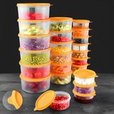 Meleni Home 24'lü Yuvarlak Gıda Saklama Kabı Seti Organizer Düzenleyici Erzak Kabı 12X250 6X600 6X1200ML Turuncu - Sarı