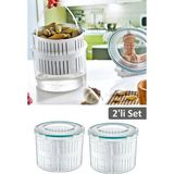 Meleni Home 2,5 Lt Süzgeçli Zeytin Turşu Saklama Kabı Çok Amaçlı Kullanım Hava Sızdırmaz
