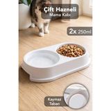 Meleni Home 250ML Çift Hazneli Mama Kabı - Kedi Köpek Mama Su Kabı Evcil Hayvan Mama Kasesi Beyaz