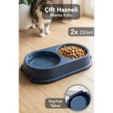 Meleni Home 250ML Çift Hazneli Mama Kabı - Kedi Köpek Mama Su Kabı Evcil Hayvan Mama Kasesi Lacivert