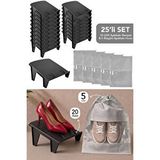 Meleni Home 25'li Set - 20 Adet Çiftli Ayakkabı Rampası - 5 Adet Ayakkabı Düzenleyici Hurc Siyah