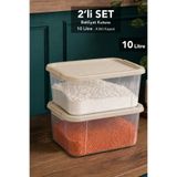 Meleni Home 2'li 10Lt Kilitli Kapak Organizer - Elora Bakliyat Erzak Saklama Kabı Mutfak Düzenleyici Kutu Bej
