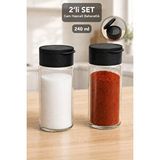Meleni Home 2'li Büyük Cam Baharatlık Set - Modern Siyah Kendinden Kapaklı Mutfak Organizeri Baharatlık 240ml