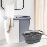 Meleni Home 2'li Çamaşır Sepeti Seti 90 lt Katlanabilir Plastik İki Bölmeli Kirli Sepet Platin