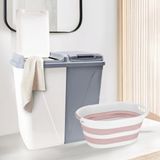 Meleni Home 2'li Çamaşır Sepeti Seti 90 Lt Katlanabilir Plastik İki Bölmeli Pembe