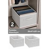 Meleni Home 2'li Çizgili Dolap İçi Düzenleyici Set - Kıyafet Oyuncak Saklama Kutusu Sepet Organizer Beyaz