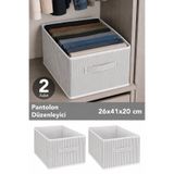 Meleni Home 2'li Çizgili Dolap İçi Düzenleyici Set - Kıyafet Oyuncak Saklama Kutusu Sepet Organizer
