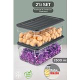 Meleni Home 2'li Derin Buzdolabı Organizer Set Düzenleyici Saklama Kabı Mikrodalga Difriz Kabı 2500ML Antrasit