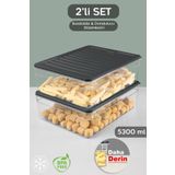 Meleni Home 2'li Derin Buzdolabı Organizer Set Düzenleyici Saklama Kabı Mikrodalga Difriz Kabı 5300ML Antrasit