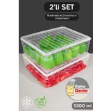 Meleni Home 2'li Derin Mikrodalga Uyumlu Erzak Gıda Saklama Kabı - Şeffaf Kapak Düzenleyici Organizer Set 5300ml