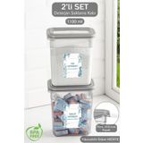 Meleni Home 2'li Etiketli Deterjan Saklama Kabı Seti - Hava Geçirmez Kapaklı Saklama Kutusu - 2 x 1100 ml