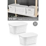 Meleni Home 2'li Kapaklı Delikli Dekoratif Piramit Saklama Kutusu - Dolap Içi Düzenleyici Organizer 3,8 Lt Beyaz
