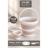Meleni Home 2'li Katlanabilir Temizlik Seti - Pratik Taşınabilir Su Banyo Büyük Temizlik Kovası ve Maşrapa 12Lt Pembe