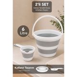Meleni Home 2'li Katlanabilir Temizlik Seti - Pratik Taşınabilir Su Banyo Temizlik Kovası ve Maşrapa 6Lt Gri
