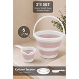 Meleni Home 2'li Katlanabilir Temizlik Seti - Pratik Taşınabilir Su Banyo Temizlik Kovası ve Maşrapa 6Lt Pembe