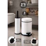 Meleni Home 2'li Modern Banyo Seti - Metal İç Kovalı 3Lt Çöp Kovası ve Klozet Tuvalet Fırçası Beyaz