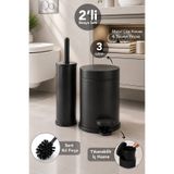 Meleni Home 2'li Modern Banyo Seti - Metal İç Kovalı 3Lt Çöp Kovası ve Klozet Tuvalet Fırçası Siyah