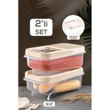 Meleni Home 2'li Multibox 5 Lt Bakliyat Saklama Kabı - Kayar Kapaklı Erzak Saklama Kabı Un Kabı Krem