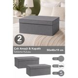 Meleni Home 2'li Organizer Baza Hurç Seti - Çok Amaçlı Kapaklı Saklama Kutusu 50x40x19cm Antrasit