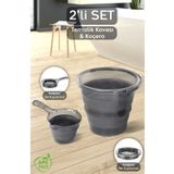 Meleni Home 2'li Set Katlanabilir Akordiyon Su Kovası 6 Lt - Katlanabilir Koçero Maşrapa - Platin