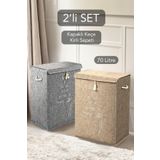 Meleni Home 2'li Set Keçe Kapaklı Kirli Çamaşır Sepeti - Çok Amaçlı Saklama Kutusu Mega Hurç 55 X 41 X 30 Cm