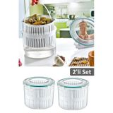 Meleni Home 2'li Set Süzgeçli Turşuluk - Zeytin Turşu Saklama Kabı 2,5 Lt