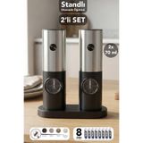 Meleni Home 2'li Standlı Otomatik Baharat Öğütücü - Işıklı Pilli Karabiber Tuz Baharat Değirmeni 70 ml