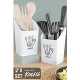 Meleni Home 2'li Tezgah Üstü Kaşıklık - Mutfak Organizer Düzenleyici Kepçelik Kaşık Bıçak Standı Beyaz