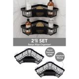 Meleni Home 2'li Yapışkanlı Banyo Organizer - Şampuanlık Sabunluk Düzenleyici Duş Rafı Organizer Köşelik Siyah