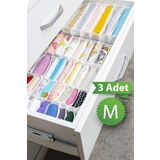 Meleni Home 3 Adet 11 Bölmeli Çizgili Akordiyon Çok Amaçlı Çekmece Dolap İçi Organizer Düzenleyici 15x43x14 cm M