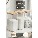 Meleni Home 3 Adet Aura Deterjan Saklama Kutusu - Hava Almaz Bambu Kapak Toz Tablet Deterjan Saklama Kabı 3,1 Lt - Şeffaf