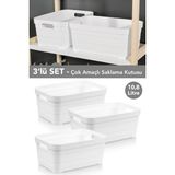 Meleni Home 3 Adet Dekoratif Piramit Saklama Kutusu - Dolap İçi Düzenleyici Organizer Kutu 10,8 Litre Beyaz