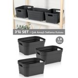 Meleni Home 3 Adet Dekoratif Piramit Saklama Kutusu - Dolap İçi Düzenleyici Organizer Kutu 3,8 Litre Antrasit