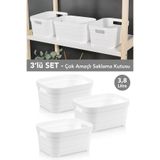 Meleni Home 3 Adet Dekoratif Piramit Saklama Kutusu - Dolap Içi Düzenleyici Organizer Kutu 3,8 Litre Beyaz