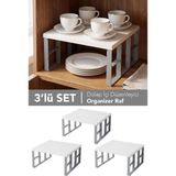 Meleni Home 3 Adet Dolap Içi Organizer Raf - Mutfak Banyo Deterjanlık Çok Amaçlı Tezgah Üstü Düzenleyici Beyaz - 30 x 30 cm