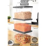 Meleni Home 3 Adet Etiketli Derin Erzak Saklama Kabı - Bakliyat Şeker Un Kabı Gıda Erzak Kutusu 3700 ml Şeffaf - 3,7 lt