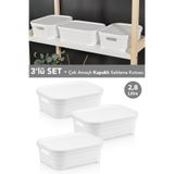 Meleni Home 3 Adet Kapaklı Dekoratif Piramit Saklama Kutusu - Dolap Düzenleyici Organizer Kutu 2,8 Litre Beyaz