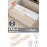 Meleni Home 3 Adet Pencereli Baza Altı Hurcu - Çizgili Çok Amaçlı Yastık Kıyafet Saklama Organizer 70x32x20 Beyaz