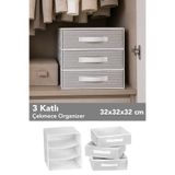 Meleni Home 3 Bölmeli Düzenleyici - Çok Amaçlı Çizgili 3 Katlı Bebek Eşyası Çorap Dolap İçi Organizer 32x33x32cm