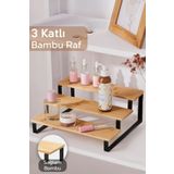 Meleni Home 3 Katlı Bambu Organizer Raf - Banyo Mutfak Çok Amaçlı Düzenleyici Aksesuar Makyaj Parfüm Standı