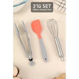 Meleni Home 3 Parça Silikon Yemek Hazırlık Seti - Isıya Dayanıklı Yapışmaz Maşa Çırpıcı Spatula Seti Renkli - Çok Renkli