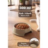 Meleni Home 300ml Kedi Köpek Mama Kabı - Kaymaz Taban Evcil Hayvan Mama Kasesi Su Kabı Bej