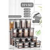 Meleni Home 32'li Set Viola Kapaklı Kare Erzak Saklama Kabı - 8x(0,3 Lt-0,5 Lt-1,1 Lt-1,7 Lt) Etiketli