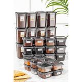 Meleni Home 36'lı Kare Bakliyat Saklama Kabı Etiketli Erzak Kabı 12 x 300 - 500 - 1100 ML Gri